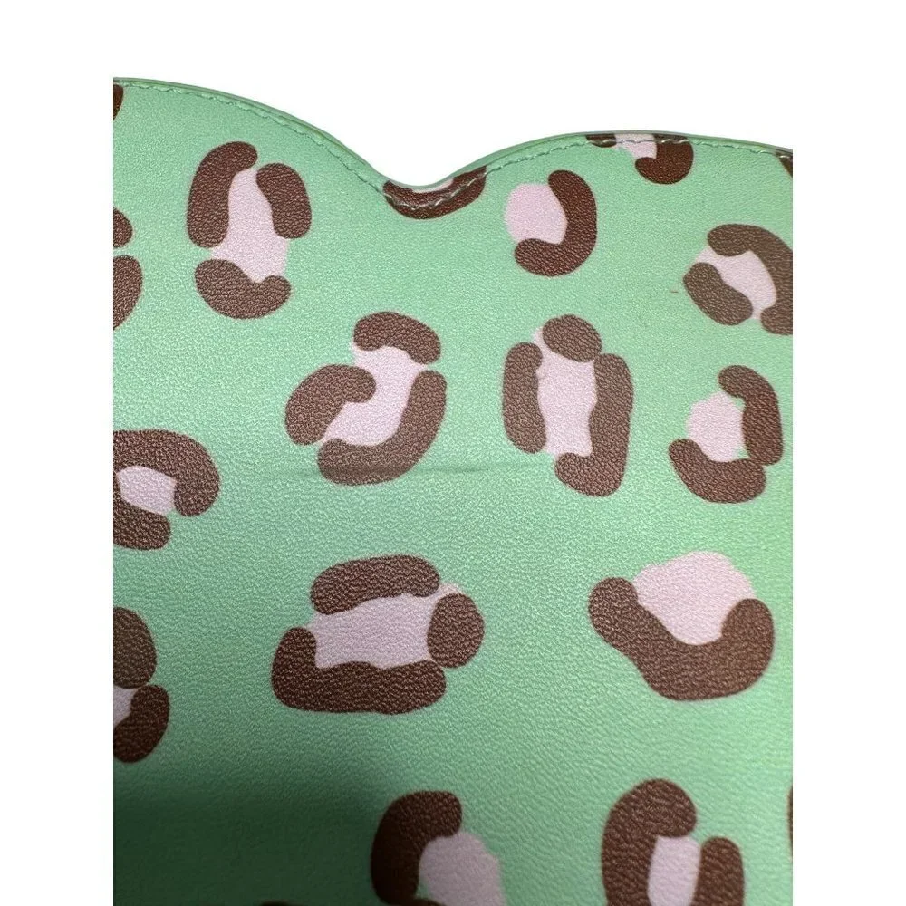 Mint green pink & brown leopard print‎ heart crossbody purse